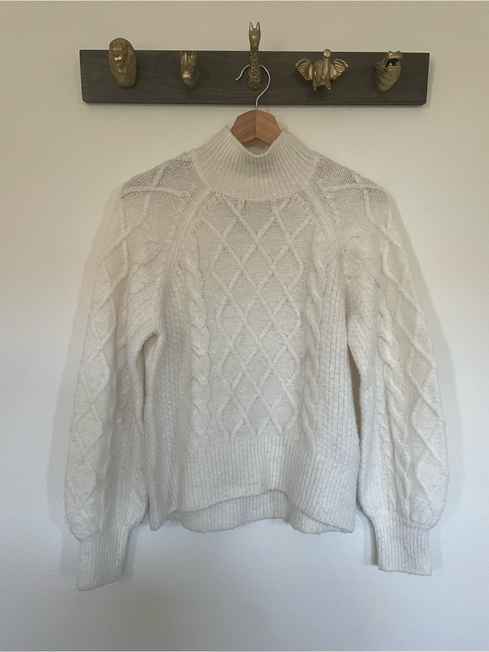 Abercrombie & Fitch Cream Cable Knit Mockneck Sweater